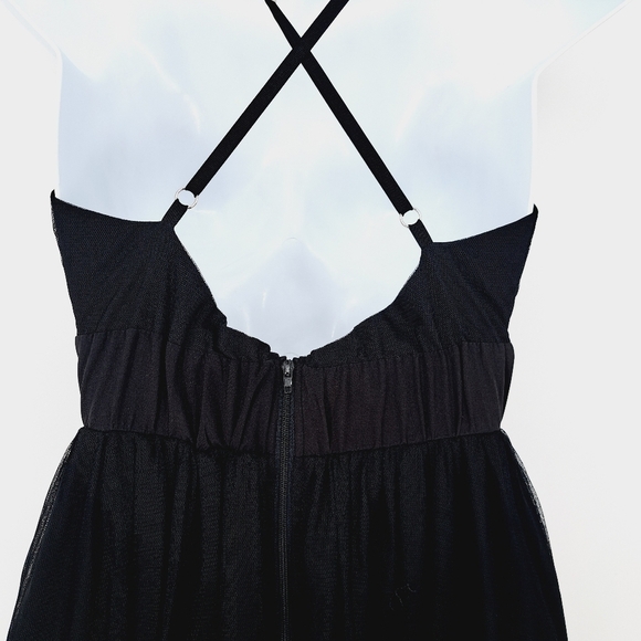 Black Full Length Deep‎ V Neckline Lux Chiffon Formal Dress Size Small - Picture 9 of 14